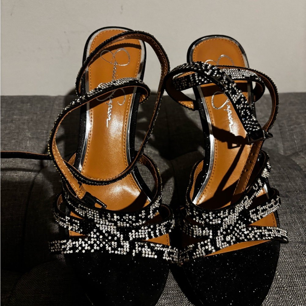 Jessica Simpson Black and White Beaded Sandals